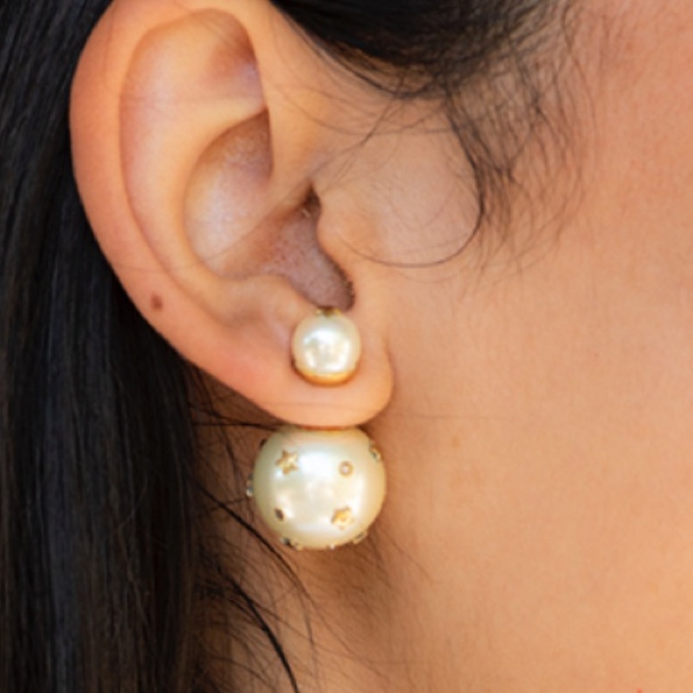 Dior Asymmetric Stars Tribales Earrings in Antique Gold/White